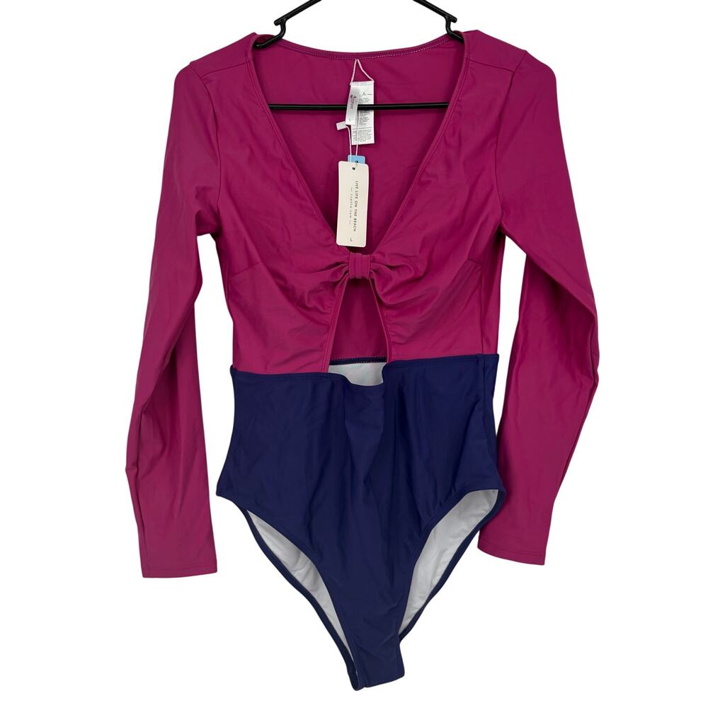 Cupshe Pink Purple Front Tie Long Sleeve One Sleeve One Piece Size Large